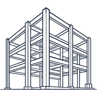Steel frame of a building, line drawing