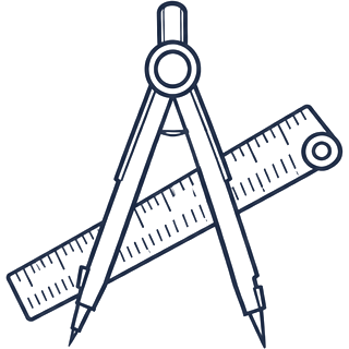 Drafting compass and ruler crossed, line drawing